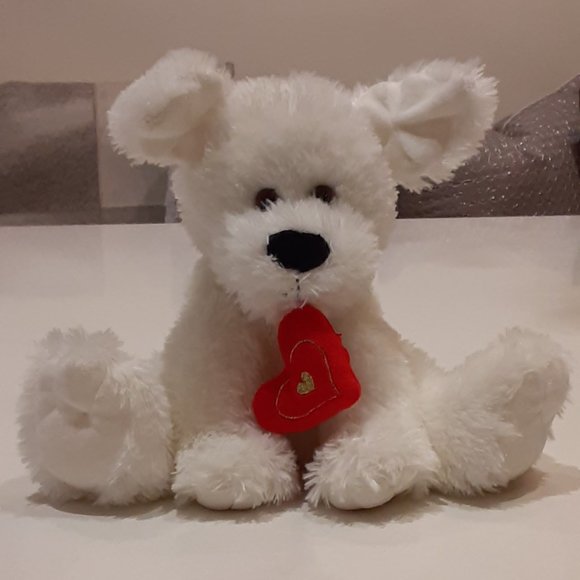 COPY - Mary Meyer VALENTINE soft and plush white stuffed Puppy - Picture 2 of 4